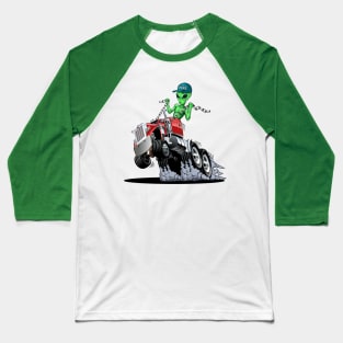 Cartoon alien drives a truck. Baseball T-Shirt